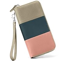 Womens Wallet RFID Blocking Genuine Leather Multi Credit Card Large Capacity Zip Around Clutch Travel Purse Wristlet