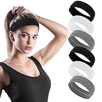 Lusofie 6Pcs Workout Headbands for Women Non Slip Sweatbands Elastic Sweat Hair Bands Sports Headbands Thin Headbands for Yoga, Golf, Gym, Camping, Running, Tennis (Black, Gray, White)