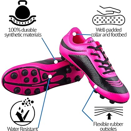 Vizari Infinity Firm Ground Soccer Cleats – Enhanced Traction & Superior Ball Control - Kids & Youth Soccer Cleats with Adjustable Straps & Padded Heels - Durable & Water-Resistant Turf Shoes