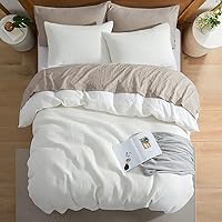 100% Cotton Waffle Weave Duvet Cover Set,Luxury Bedding Set 3 Pieces,Easy Care,Simple Style for All Season, with Buttons Closure and Zipper (Creamy White, Queen)