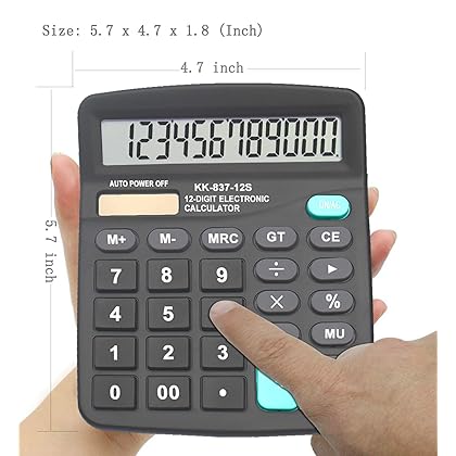 Calculators, BESTWYA 12-Digit Dual Power Handheld Desktop Calculator with Large LCD Display Big Sensitive Button (Black, Pack of 5)