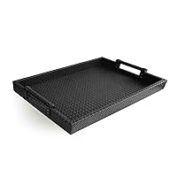 American Atelier Leather Serving Tray Large Decorative Platter w/Carry Handles for Food, Drinks, Ottoman or Centerpiece, Idea for Birthday, Holiday, Black New 19 x 14 x 2 inches
