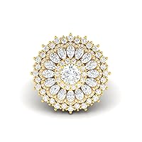 REAL-GEMS Beautiful Mothers Day Ring Lab Created G VS1 Diamond Round Cluster Style 6.21 Carat 14k Yellow Gold Size 5 6 7 61