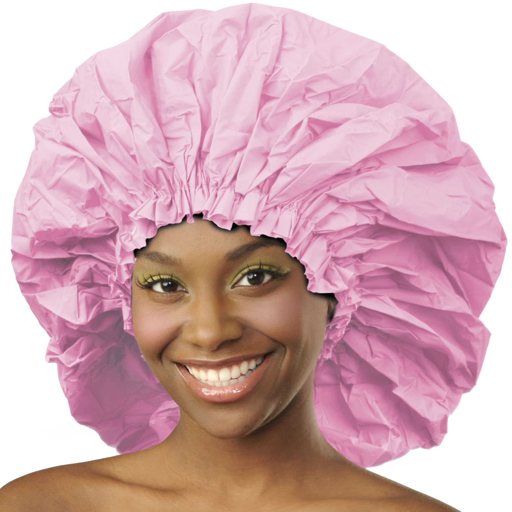Donna Super Jumbo Shower Cap Waterproof Material 1pc for Women or Men Shower Cap for Roller Sets, Afros, Twist, Silk Wraps and More Reusable (PINK COLOR)