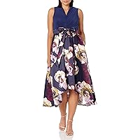 S.L. Fashions Women's Sleeveless Jersey V-Neck Hi-lo Floral Dress with Pockets