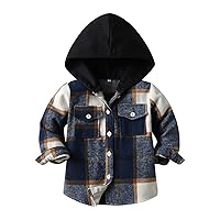 Toddler Baby Boys Girls Plaid Flannel Shirt Long Sleeve Button Down Jacket Kids Fall Sherpa Coat Tops Sweatshirt