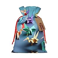 NEZIH Origami Multicolor Papercraft Cranes Print Xmas Drawstring Gift Bags Xmas Favor Bags Christmas Presents Party Supplies Favors