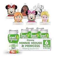 good2grow Minnie and Disney Princess Collector 6 Pack 100% Apple Juice, 6oz- Spill Proof Character Top Bottles, Non-GMO with no Sugar Added and Excellent Source of Vitamin C, Character Tops May Vary