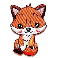 Nipitshop Patches Orange Fox Sitting Patch Cute Baby Wolf Fox Cartoon Children Kids Embroidered Iron Patch Sew On Patch Clothes Bag T-Shirt Jeans Biker Badge Applique for Happy Birthday Gift