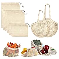 8 Pack Reusable Produce Bags - Biodegradable Organic Cotton Mesh Bags Muslin Bags With Drawstring - Premium Washable Reusable Grocery Bag For Tare Weight, Shopping Fruit Vegetable Toys Storage