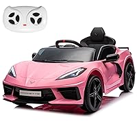 KORIMEFA Electric Ride on Car for Kids 12V Licensed Chevrolet Corvette C8 Ride On Car Remote Control Bluetooth Music MP3 Player 2 Speeds Battery Powered Roadster Toy Gift for Boys & Girls, Pink