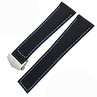 for Tag Heuer Carrera AQUARACER 20mm 22mm Watch Bracelets Canvas Nylon Leather Watch Strap Fold Buckle Black Watch Band (Color : Black Blue Silver, Size : 22mm)