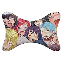 Anime Face Ahegao Car Neck Pillow Soft Car Seat Pillow Headrest Cushion Cute Neck Pillow 2 Pack for Driving Traveling