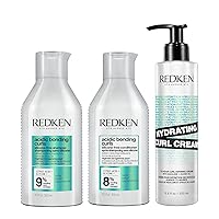 REDKEN Acidic Bonding Curls Shampoo, Conditioner & Hydrating Curl Cream Set | Curl Control + Definition | With Citric Acid, Avocado Oil, Shea Butter | Silicone-Free | For Coily and Curly Hair