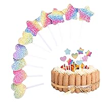 Shiny Rainbow Cupcake Topper 10CS Vivid Colorful Gradient Shiny Heart Stars Cupcake Toppers for Cake Decorations DIY Happy Birthday Cake Toppers for Kids Boys Girls Party Supplies