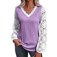 Summer Tops Fashion Printed Long Sleeve Shirts for Women Lace Splicing V-Neck Tops Slant Neck Strapless Womens Blouses
