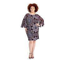 Connected Apparel Womens Black Floral Flutter Sleeve Crew Neck Above The Knee Fit + Flare Dress Plus 22W