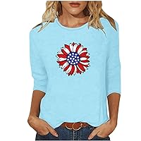 Warehouse Sale Clearance Novelty Tshirts for Women 3/4 Sleeve Dressy Tops USA Flag Graphic Tees Summer Clothes 4th of July Celebration Tunic Top