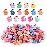 150 Pcs Christmas Mini Resin Ducks Tiny Santa Fairy Hat Duck Miniature Micro Landscape Garden Dollhouse Decor for Xmas Accessories DIY Craft Slime Party Gifts Prank Game Ornament Potted Plants