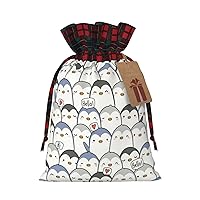 WURTON Cute Penguin Print Xmas Party Gift Bags Drawstring Christmas Wrapping Bags Wedding Gift Bags Holiday