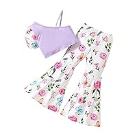 Girls Pants Size 14 Toddler Girls Pants Set Sleeveless Patchwork Vest with Flower Print Flare (Purple, 4-5 Years)