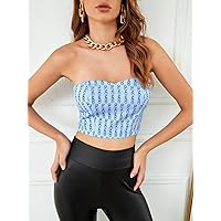 Women's Shirts Women's Tops Shirts for Women Allover Letter Graphic Tube Top (Color : Baby Blue, Size : Small)