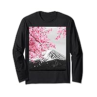 Mt Fuji and Sakura Cherry Blossoms Japanese Vintage Tourist Long Sleeve T-Shirt