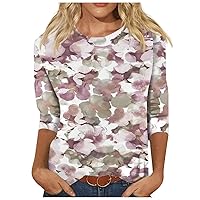 Thanksgiving Shirts for Women, Women's Fashion Casual Seven-Point Sleeve Printed Round Neck Top