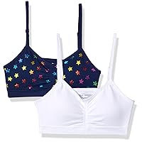 Maidenform Girls' Big Seamfree Ruched Crop with Lace Band, Navy Stars Rainbow/White, X-Large