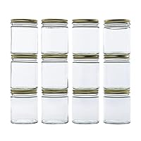 North Mountain Supply 9 Ounce Clear Glass Straight Sided Mason Canning Jars- With 70mm Gold Metal Lids - Case of 12