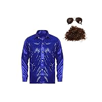 FEESHOW Men Sparkly Sequin Disco Party Shirts Dress Shirt Button Down Shirts Cocktail Party T-Shirts Outfit