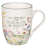 Christian Art Gifts Inspirational Ceramic Coffee & Tea Scripture Mug for Women: Lord is My Strength Encouraging Bible Verse Psalm, Cute Microwave & Dishwasher Safe Cup, White Multicolor Floral, 12 oz.