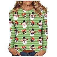 Christmas Shirts for Women, Casual Printing Button Neck Long Sleeved Pullover Top Blouse Womens Fall Fashion 2023 Tops Sweatshirt Off The Shoulder Tops Women Sweaters Tops (XL, Green)