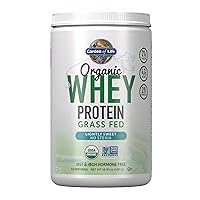 Garden of Life Whey Protein Powder Unflavored - 21g Certified Organic Grass Fed Protein for Women & Men + Probiotics, 12 Servings - Stevia Free, Gluten Free, Lightly Sweet from Organic Cane Sugar