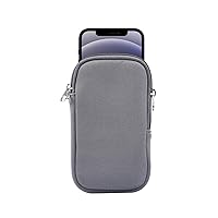 Neoprene Cell Phone Pouch Soft Elastic Shockproof Mobile Phone Case+Necklace Lanyard Crossbody Sleeve for iPhone 12 Pro Max XS, Samsung Galaxy Note 20 Ultra A51 A72 LG V50 V40 ThinQ (Grey)