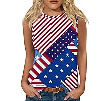 Women's Sleeveless Top Independence Day USA Flag Star Printed Tank Top Vintage Fashion Going Out Casual Shirt