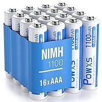 POWXS AAA Rechargeable Batteries, 1.2V 1100mAh Ni-MH Pre-Charged Triple AAA Batteries, High Performance & Long Lasting - 16 Count