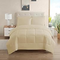 Sweet Home Collection 7 Piece Comforter Set Bag Solid Color All Season Soft Down Alternative Blanket & Luxurious Microfiber Bed Sheets, Beige, Full
