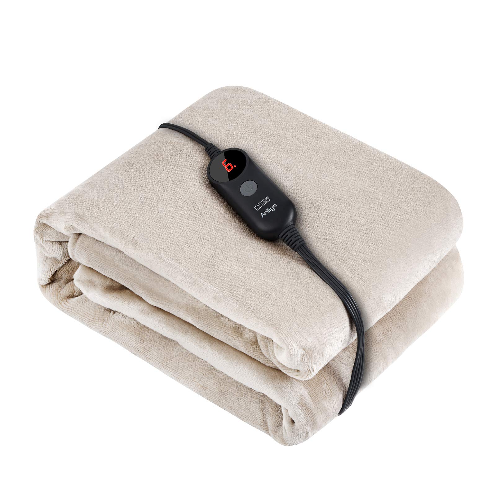 Electric Blanket Heated Throw,ETL Certification with 6 Heating Levels and 3 Hours Auto Off,Machine Washable,50" x 60",Beige