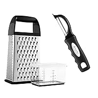 Spring Chef Professional Box Grater with Storage Container & Premium Swivel Vegetable Peeler - 2 Product Bundle - Black