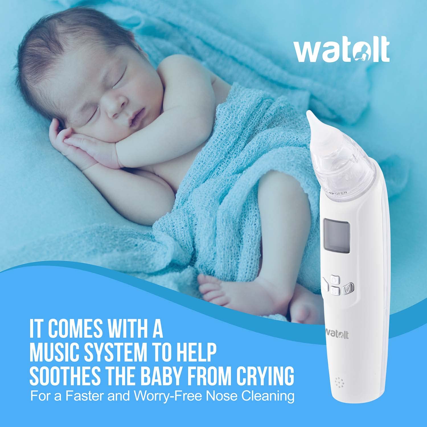 Watolt Baby Nasal Aspirator - Electric Nose Suction for Baby - Automatic Booger Sucker for Infants - Battery Powered Snot Mucus Remover for Kids Toddlers
