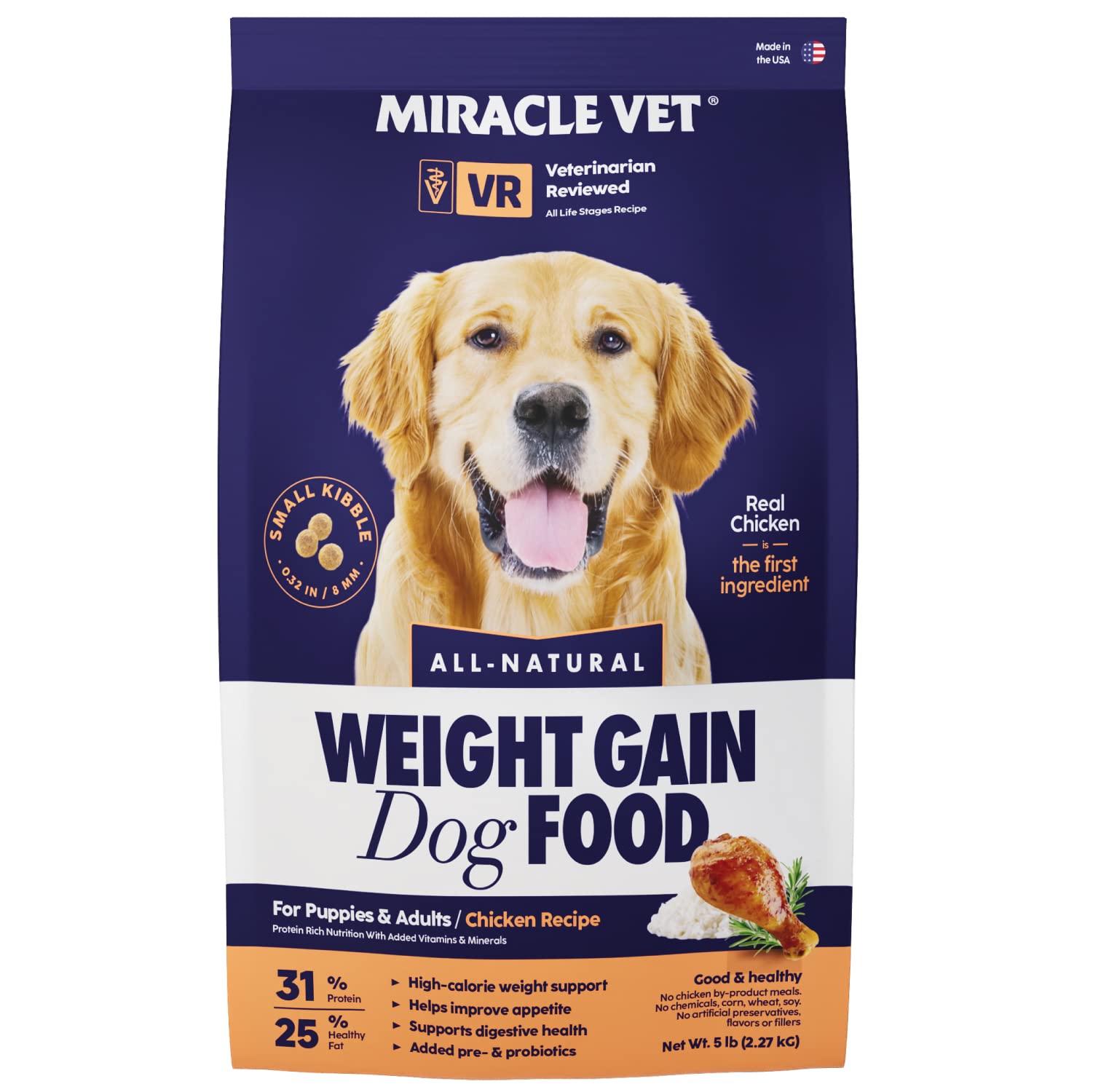 Miracle Vet 8-in-1 High Calorie Weight Gain Dog Food - 600 kcal Per Cup - 31% Protein - Vet Approved Adult and Puppy Food - Mass and Growth - All-N...