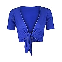 STAR FASHION Women Cap Sleeve Bolero Shrug Tie Up Front Cropped Cardigan Short Sleeves Top UK 8-22