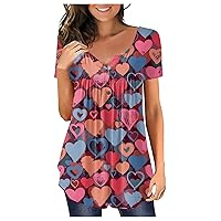 Women's Summer Top 2024 Short Sleeve Valentine's Day Lovely V Neck Blouse Loose Fit Going Out Tee Shirt
