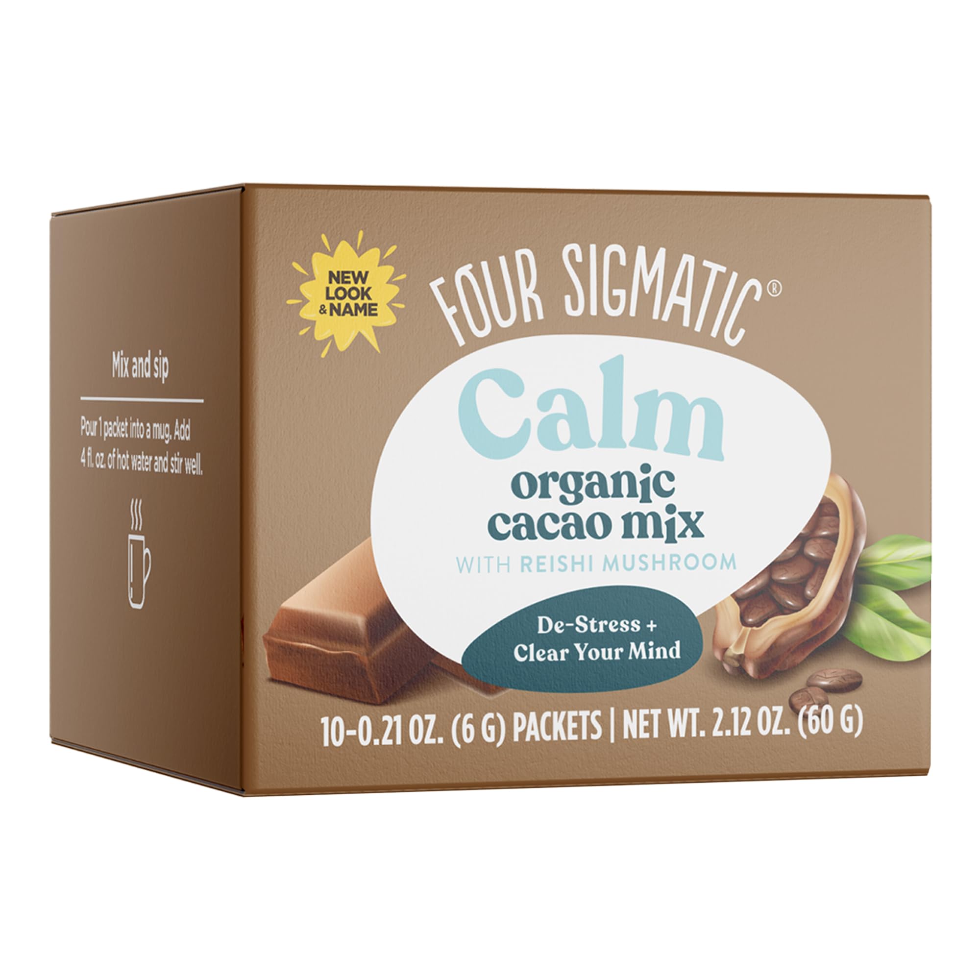 Mushroom Hot Cacao Mix by Four Sigmatic | Organic Reishi Mushroom Cacao Powder | Supports Stress & Sleep | Calm & Relax | Organic Cacao, Reishi, Cinnamon & Cardamom | Vegan & Gluten-Free | 10 Count