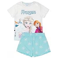 Disney Frozen Girls Pyjama Set | Kids Blue T-Shirt & Shorts PJs Loungewear | Frosty Adventure Pajama Nightwear Gift Set