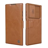 Nillkin Galaxy S23 Ultra Wallet Case with Card Holder and Camera Cover, PU Leather Case Flip Cover with Slide Camera Protection for Samsung Galaxy S23 Ultra 2023, Brown
