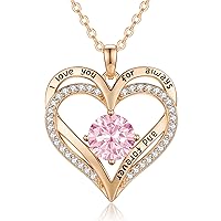LOUISA SECRET Love Heart Birthstone Necklaces for Women, 925 Sterling Silver Women Pendant Necklace, Mother's Day Gifts Birthday Anniversary Jewelry Gift for Mom Wife Girlfriend Her Girl