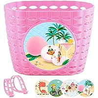 Kids Bike Basket, Cute Bike Basket for Kids Basket Front Fit for Most Bike Handlebar Bike Basket with Stickers ＆ Straps for School, Outdoor, Cycling Type 1 Exercise Supplies