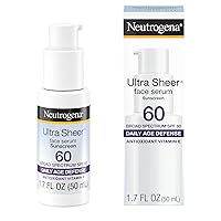 Ultra Sheer Moisturizing Face Serum with Vitamin E & SPF 60+, All Day Facial Sunscreen Serum with Broad Spectrum UVA/UVB Protection, Fragrance-Free, Oxybenzone-Free, 1.7 oz